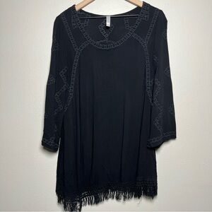 Monoreno Anthropologie Women‎ Tunic Top Embroidered Frayed Hem Witchy Boho